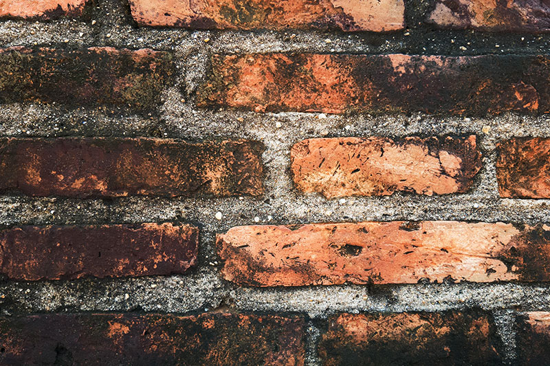 Mur en briques avec traces d’humidité (zones sombres) à Bruxelles