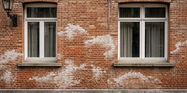 Façade en briques avec traces blanches d’efflorescences à Bruxelles
